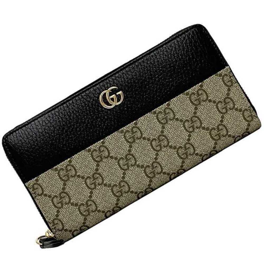 Gucci Around Zip Long Wallet Beige Black Double GG Marmont Bag